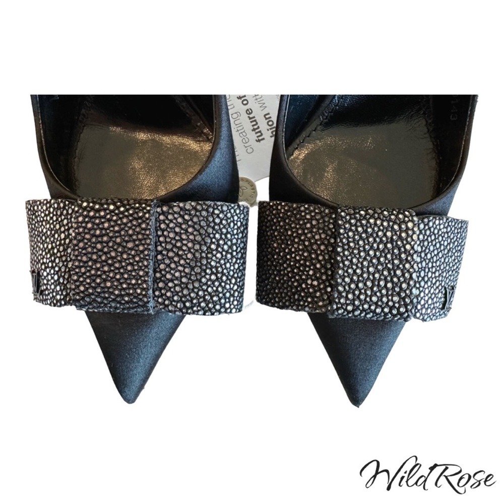 LOUIS VUITTON LIPSTICK PUMPS BLACK SATIN & PEBBLED SILVER LEATHER BOW PUMP 36.5 - Picture 5 of 17